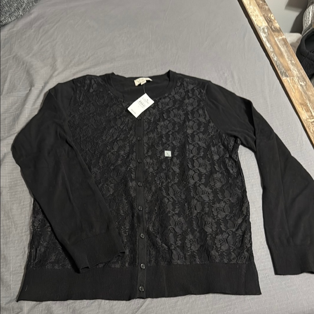 LOFT Black Lace Overlay Cardigan Sweater